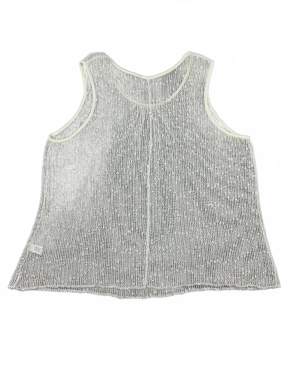 Y2K Fairycore Mesh Tank Top with Silver Sequins Sleeveless White
